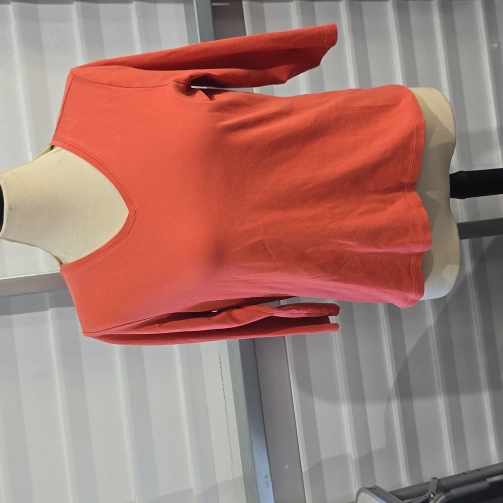 Elegant Coral Long Sleeve V-Neck Top